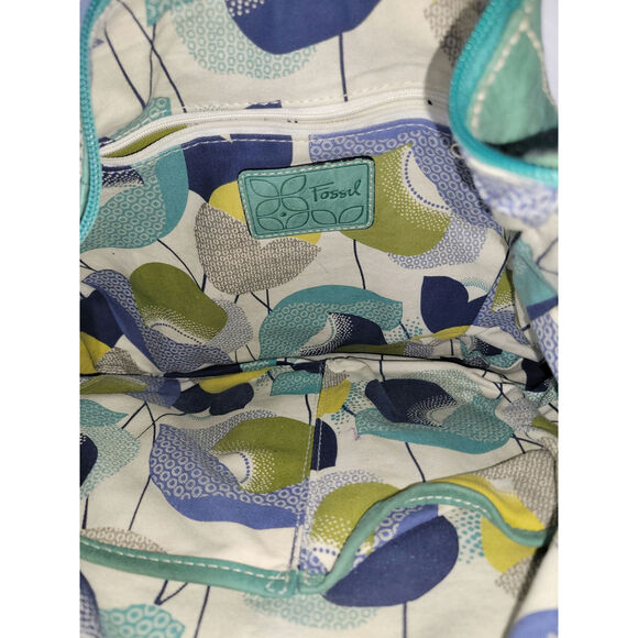 FOSSIL Shoulder Boho Bag‎ Teal Turquoise Leather Silver Hardware ZB 2903 - Picture 9 of 12